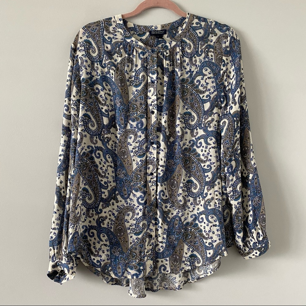 Lucky Brand Boho Button Down Paisley Shirt Blouse